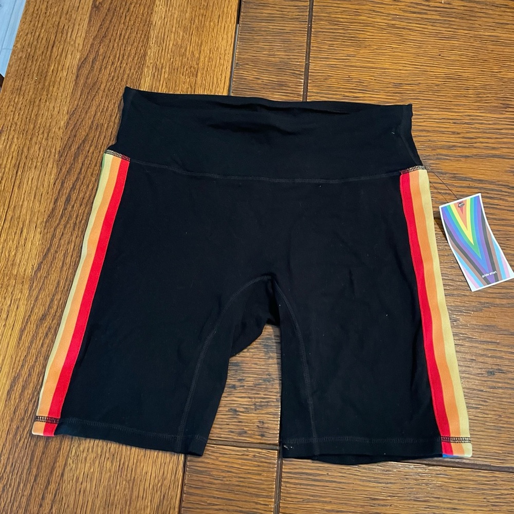 Target Black High-Waist Bike Shorts with Red and Gold Side Stripes